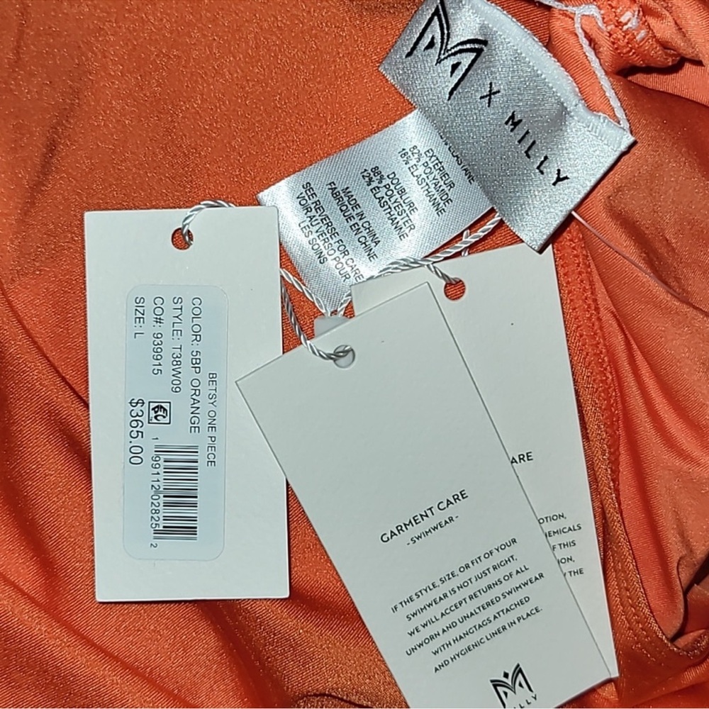 NEW Milly Betsy Gloss Bandeau One-Piece Swimsuit Large Orange Convertible Style - Picture 13 of 13